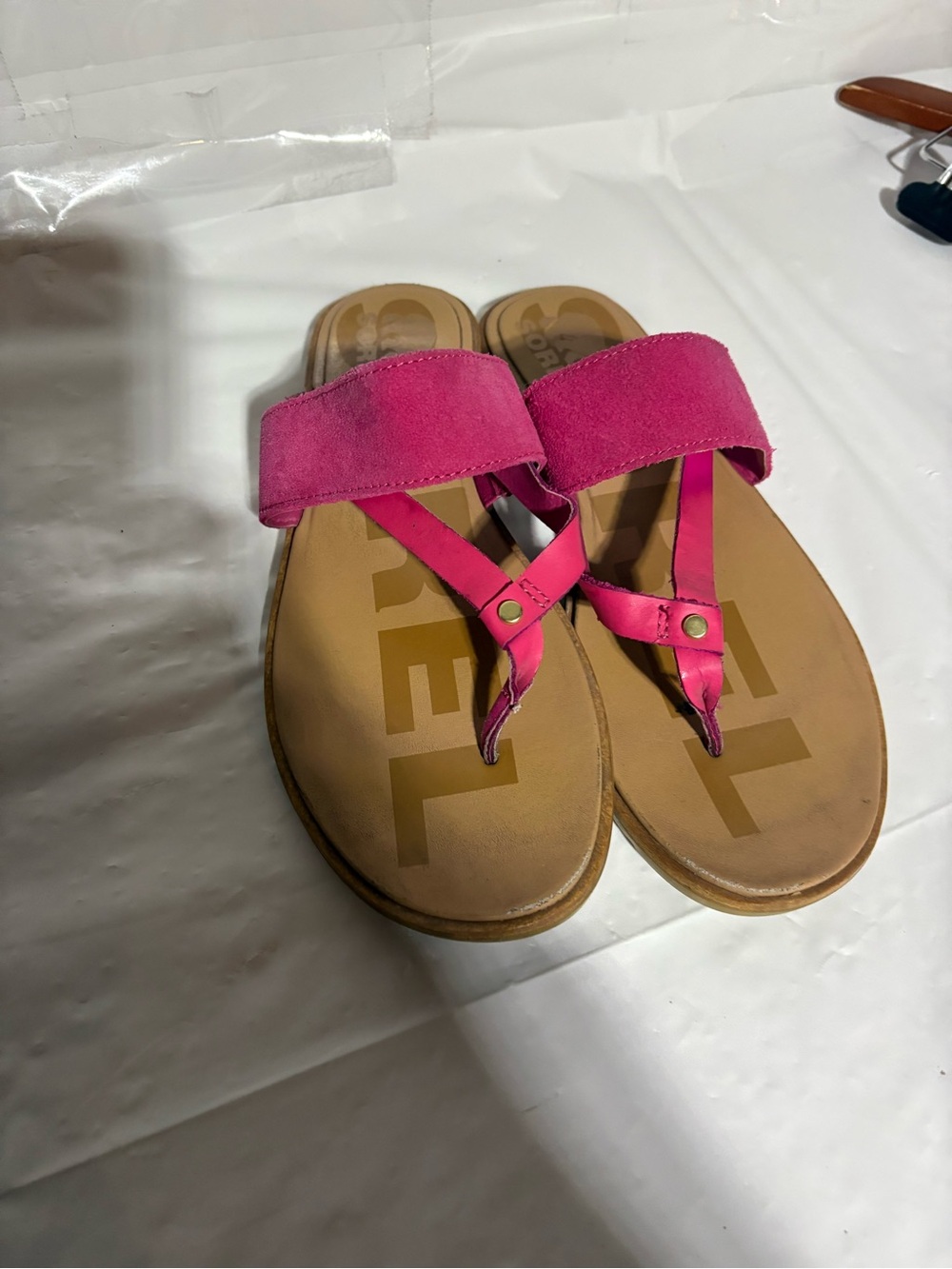 Sorel Pink Suede Strap Thong Sandals